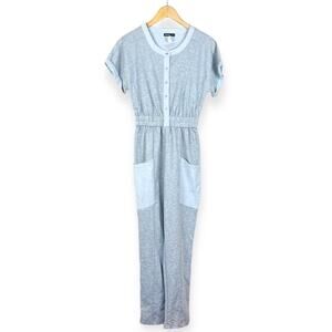 VERY J Heather Gray Button Front Pocket Jumpsuit SMALL Full Length Cute Kawaii